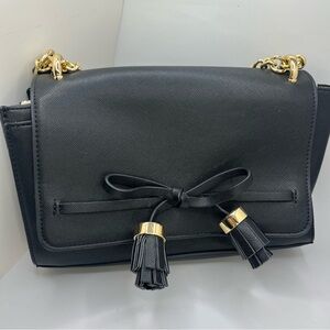 Kate Landry Black Chain Strap Crossbody Bag Tassel Detail Like New
